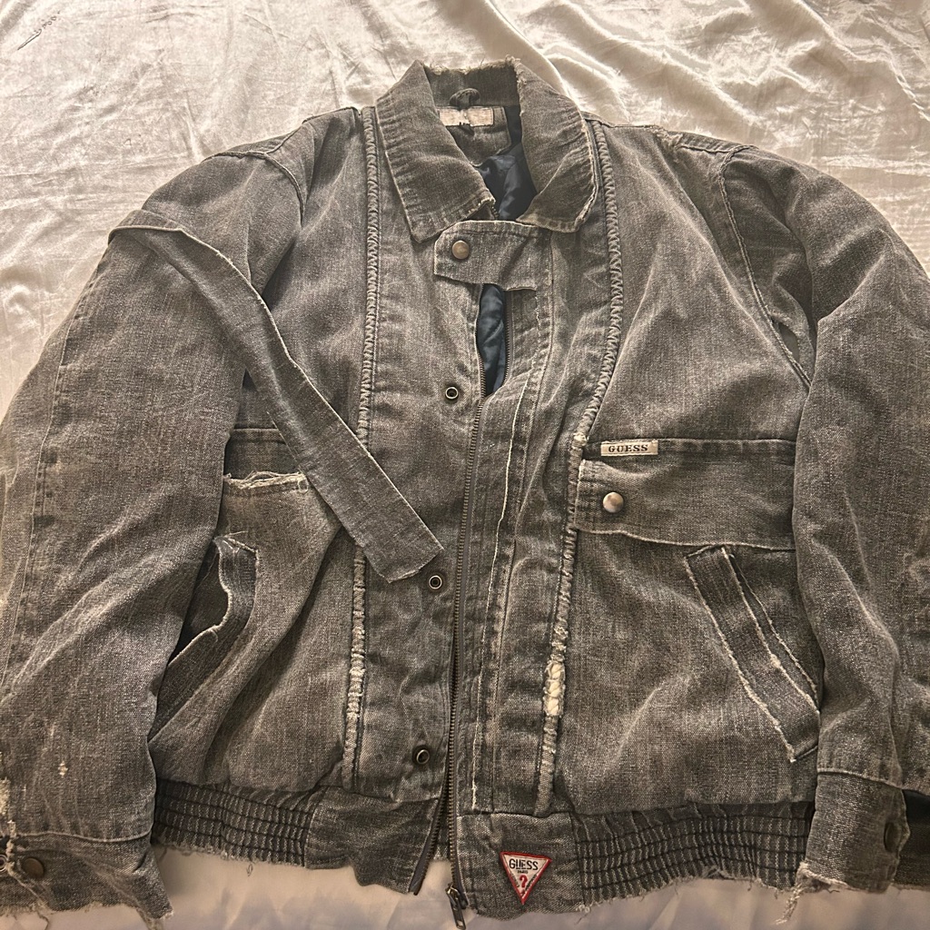 Guess Gray Bomber Jacket With Vintage Distressed Look